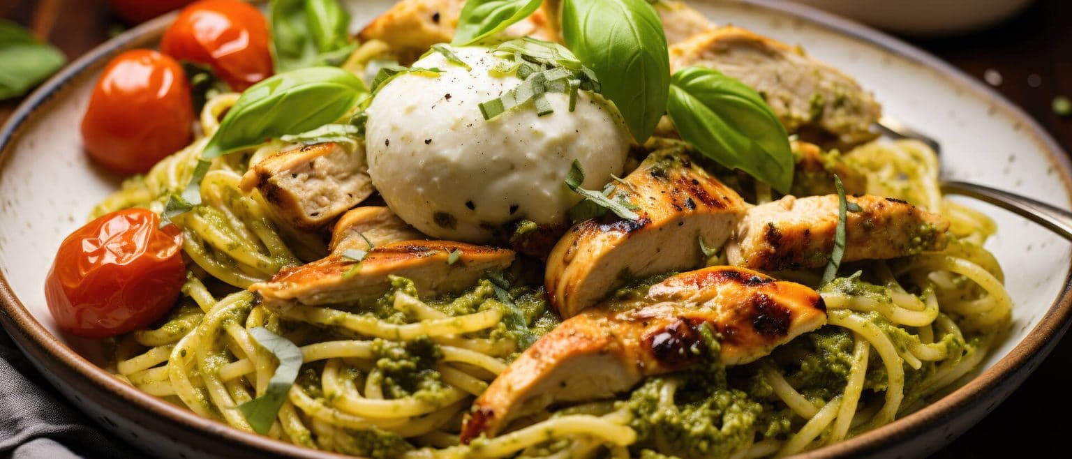 Pasta met kip en pesto