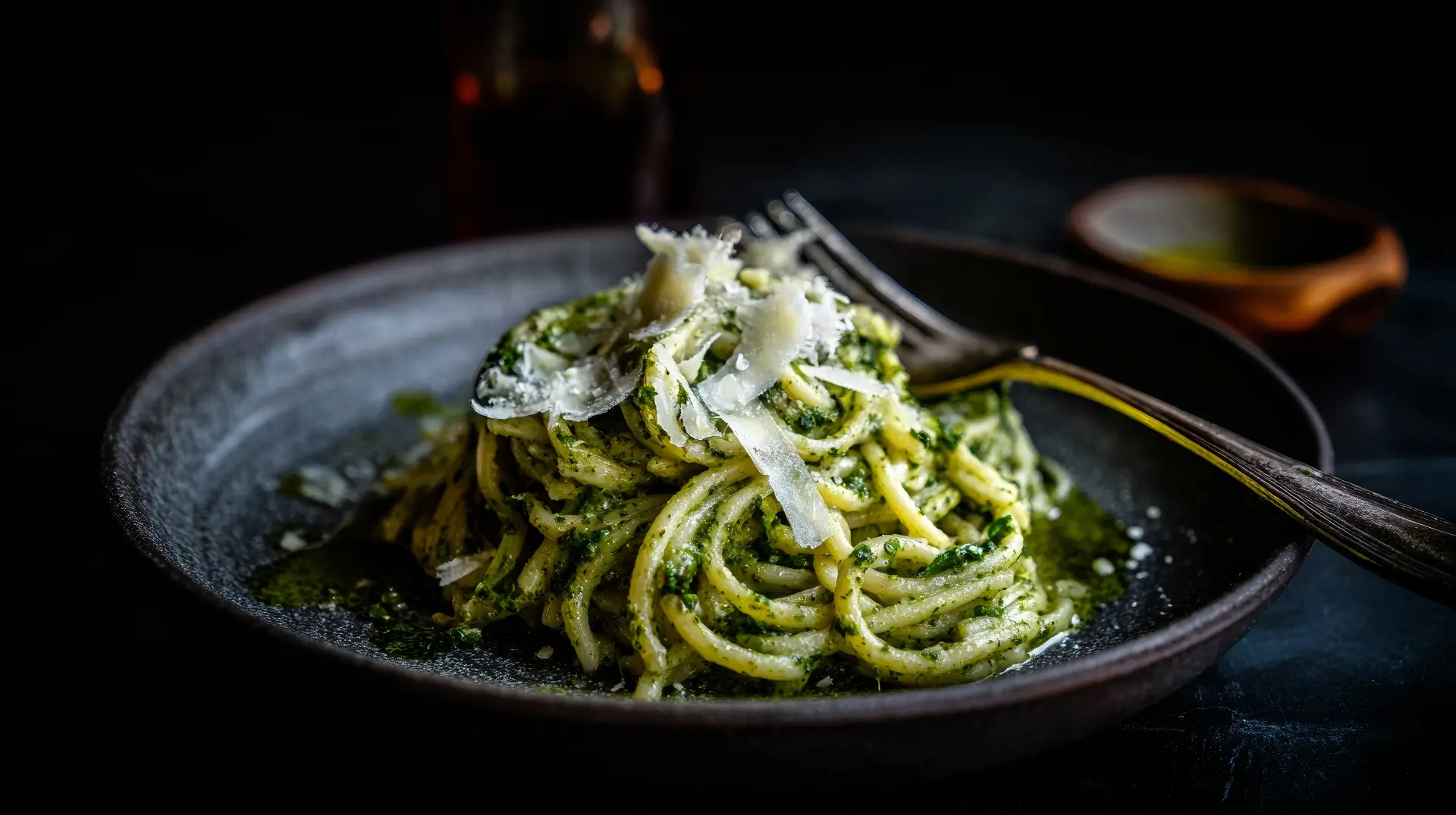 Citroen Pesto Met Amandelen Spaghetti Vork