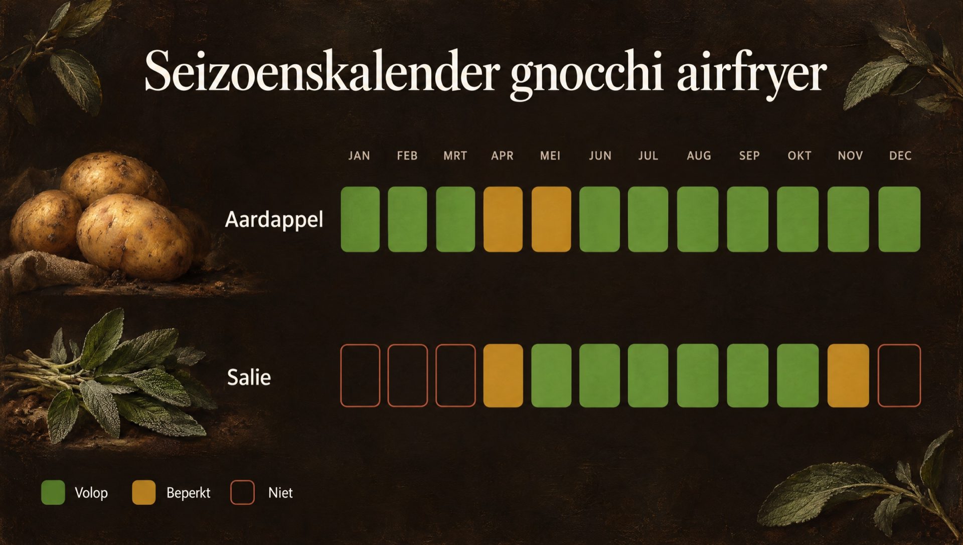 Seizoenskalender voor gnocchi airfryer met fonduta: aardappel en salie
