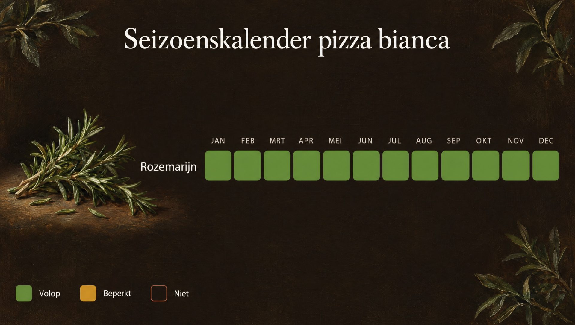 Seizoenskalender voor pizza bianca: verse rozemarijn, het hele jaar te plukken