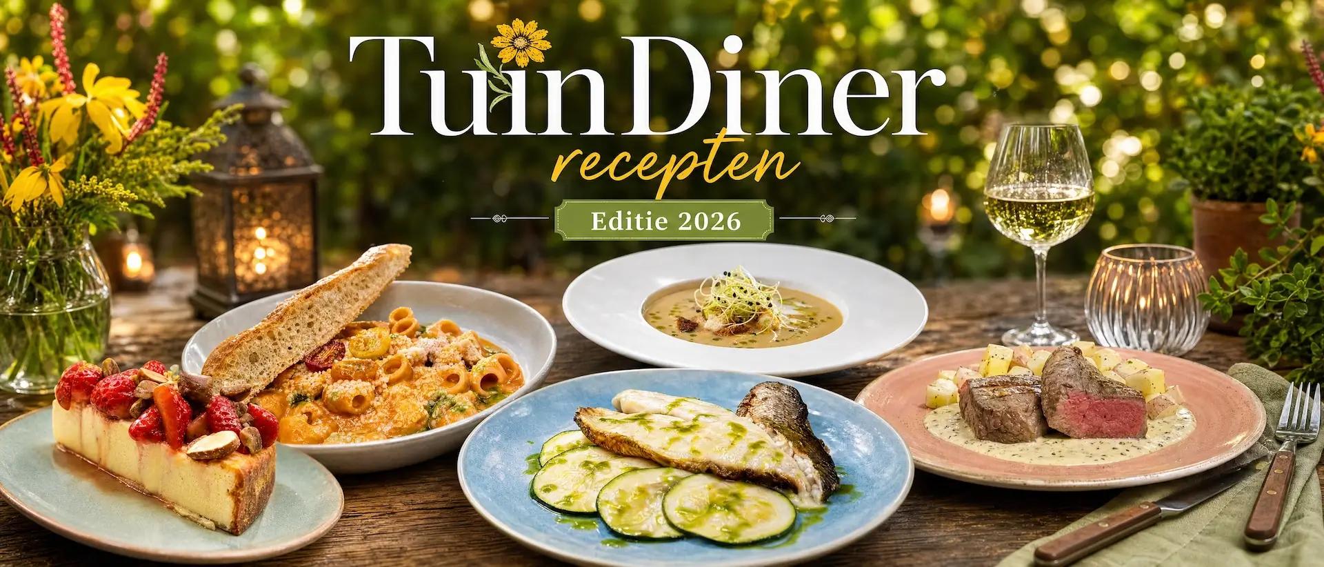 TuinDiner 2026 Recepten - Klik Hier Omslag met tuindinerrecepten en feestelijke gerechten buiten